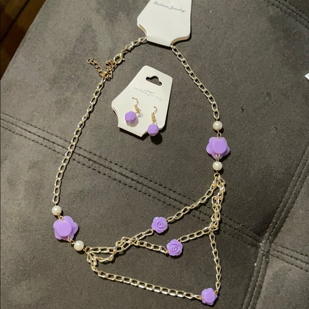 Purple Roses Necklace and Earrings